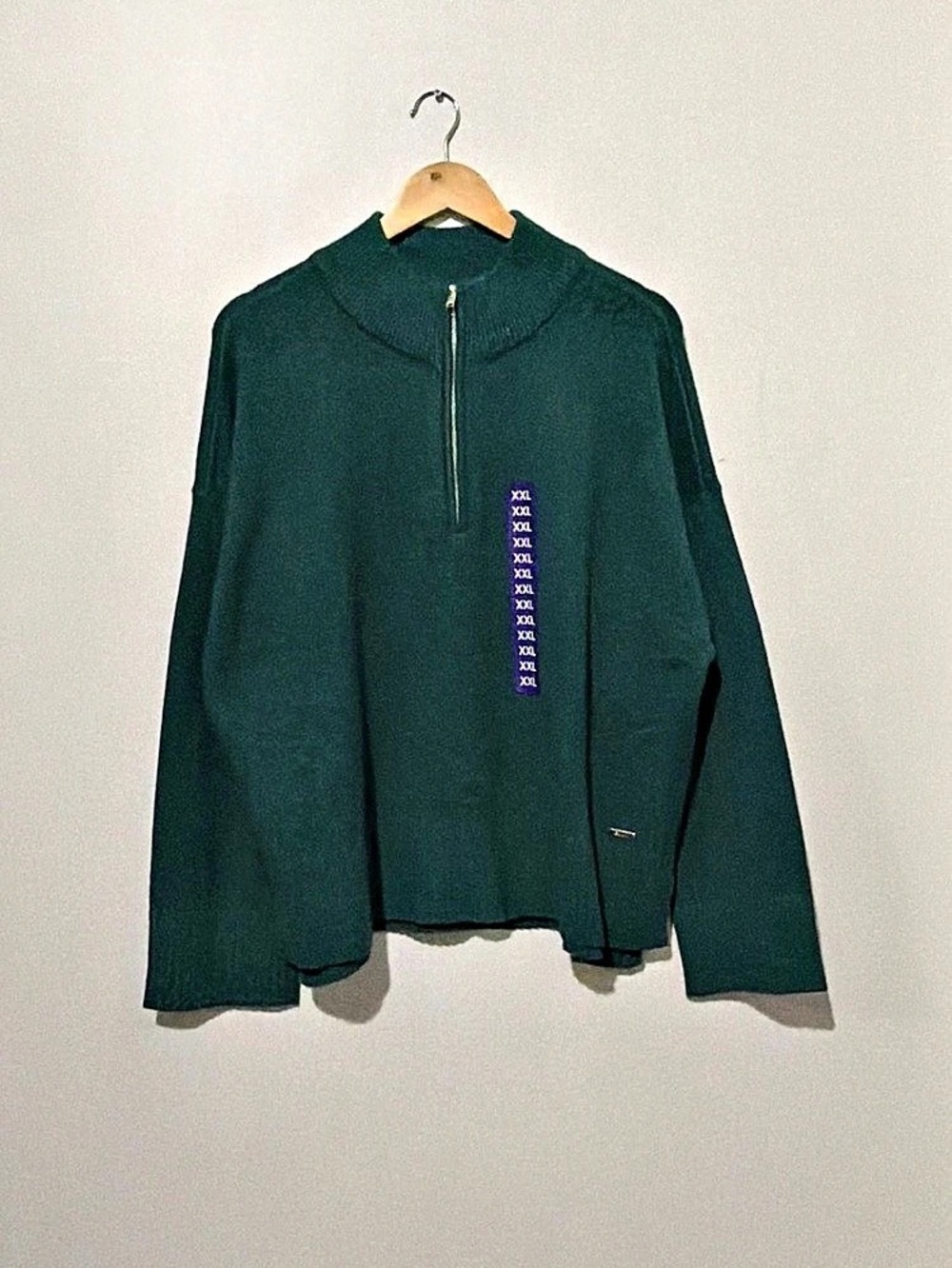 DKNY Women Quarter Zip Mock Neck Sweater Green XXL